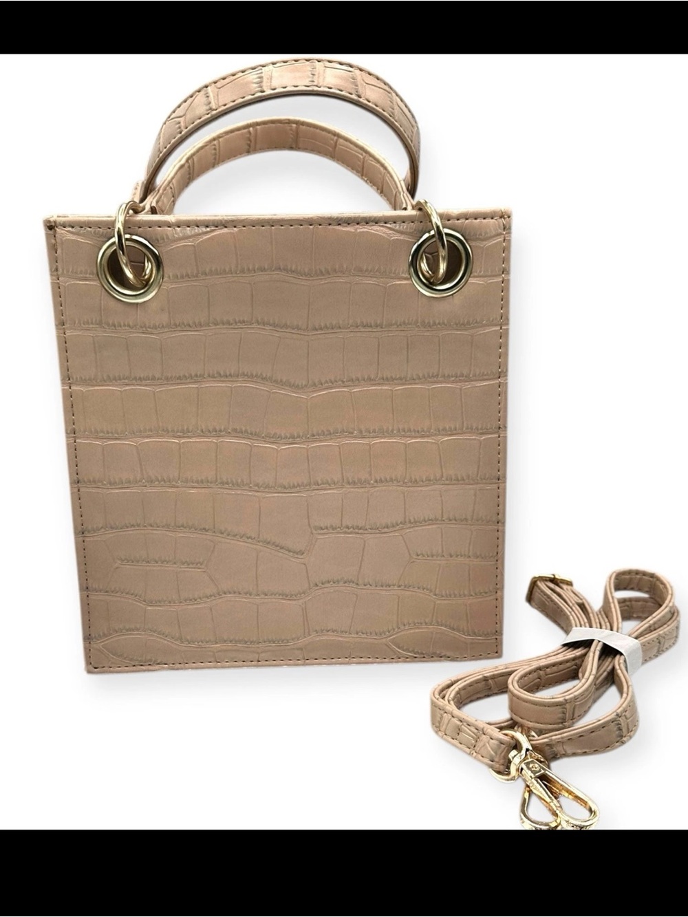 Olivia Miller NWOT Tan Croc Embossed  Tote Shoulder Bag Nude Beige Gold Hardware